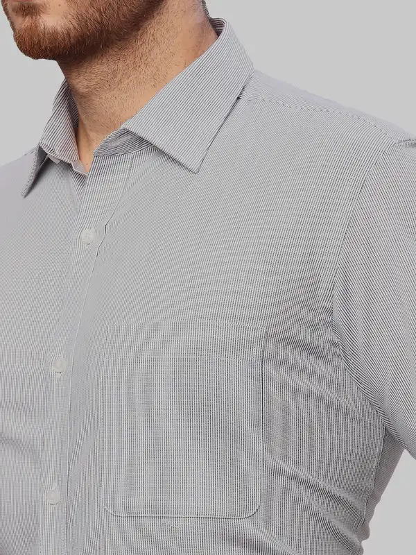 Men Grey Slim Fit Stripe Cotton Shirts - Image 6