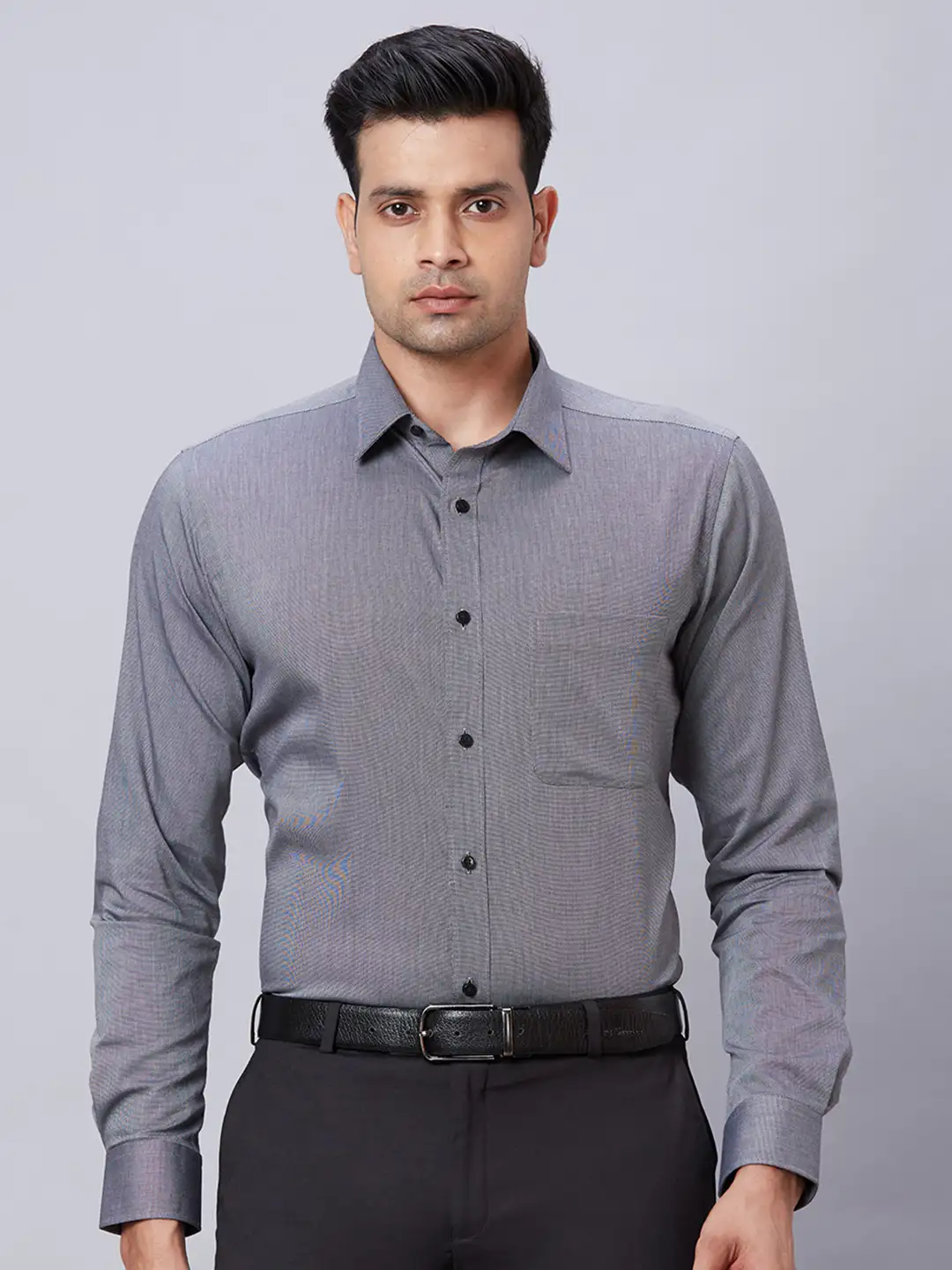 Men Black Slim Fit Structure Cotton Shirts