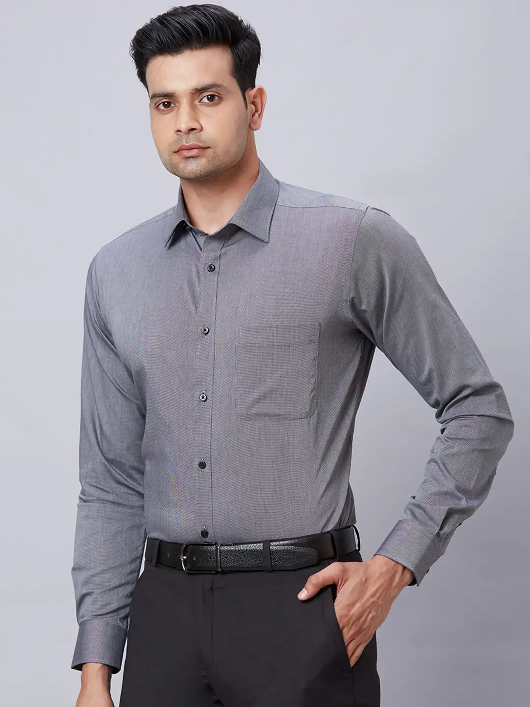 Men Black Slim Fit Structure Cotton Shirts - Image 3