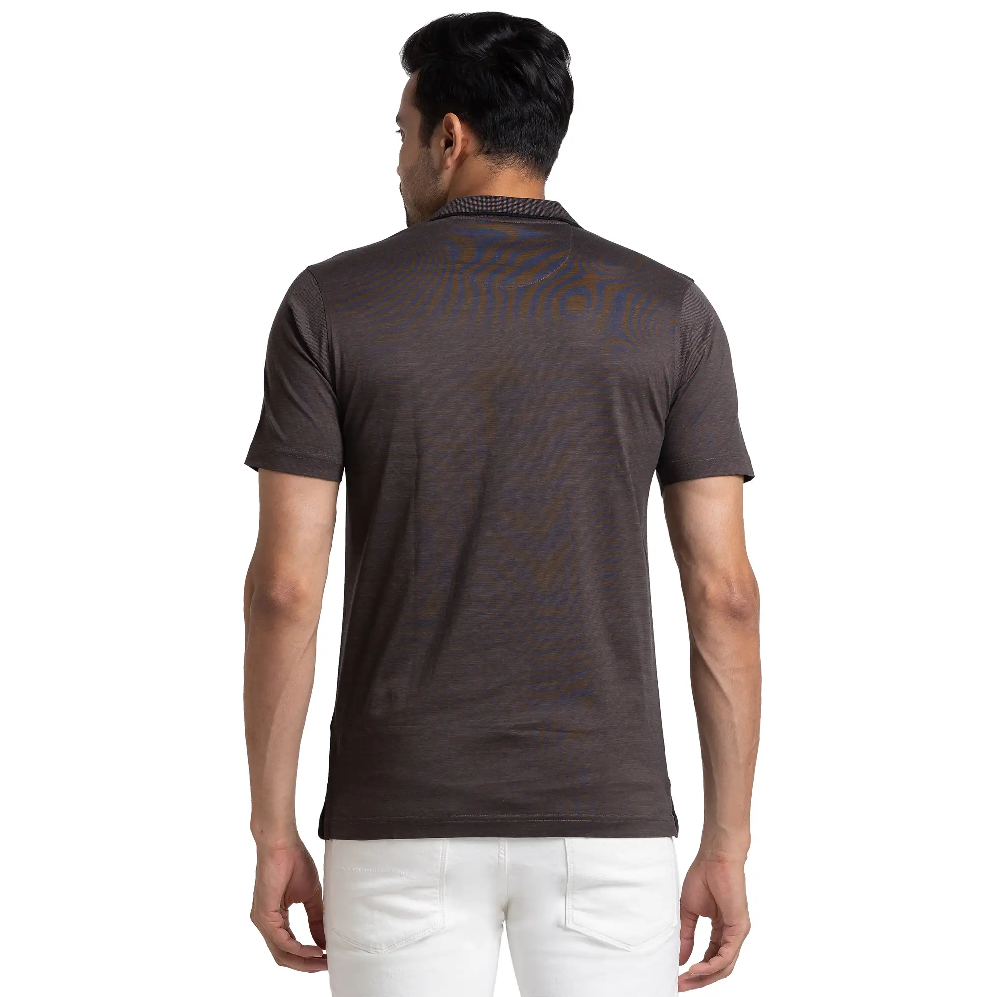 Men Black Slim Fit Two Tone Cotton Round Neck Collar Polo T-Shirt - Image 4