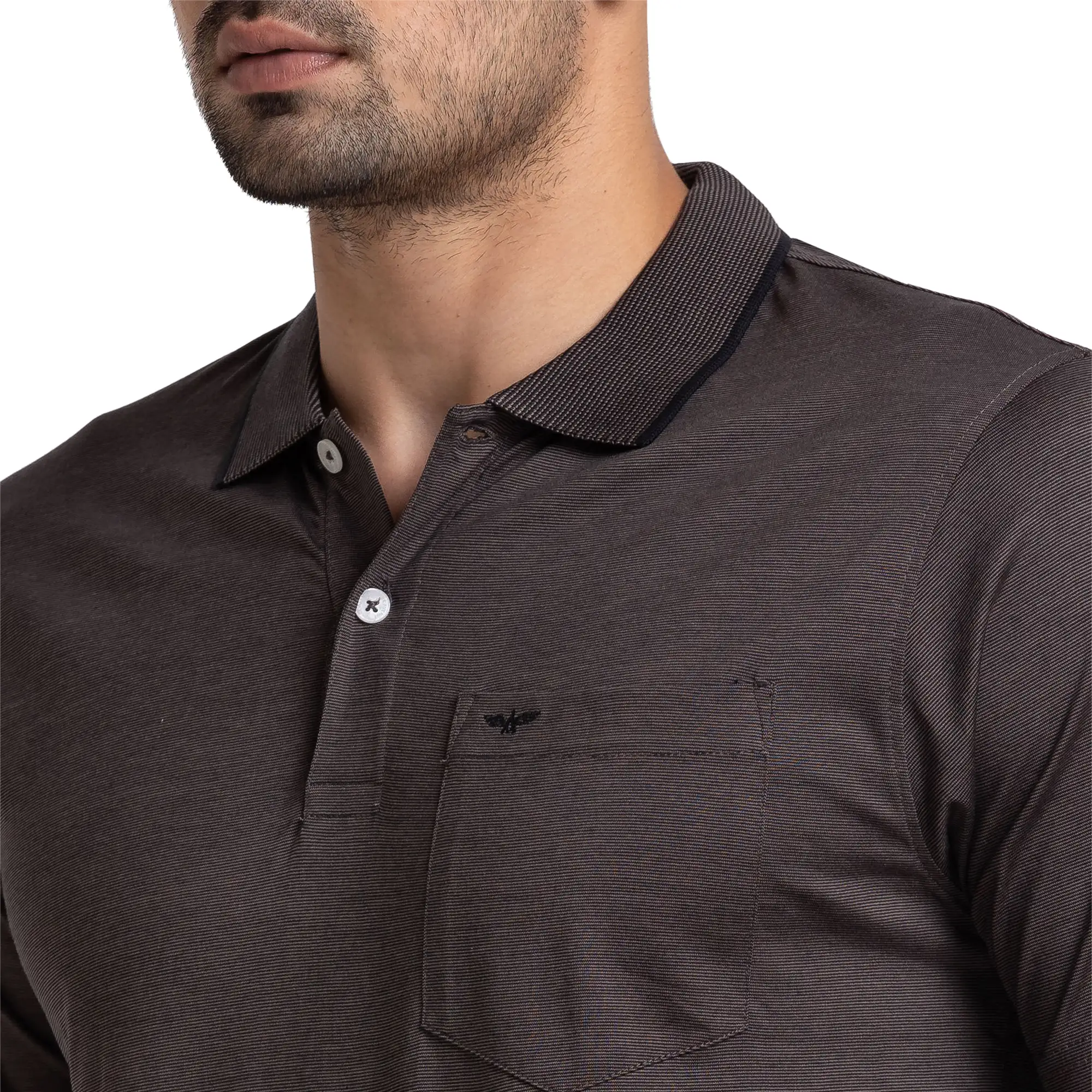 Men Black Slim Fit Two Tone Cotton Round Neck Collar Polo T-Shirt - Image 6