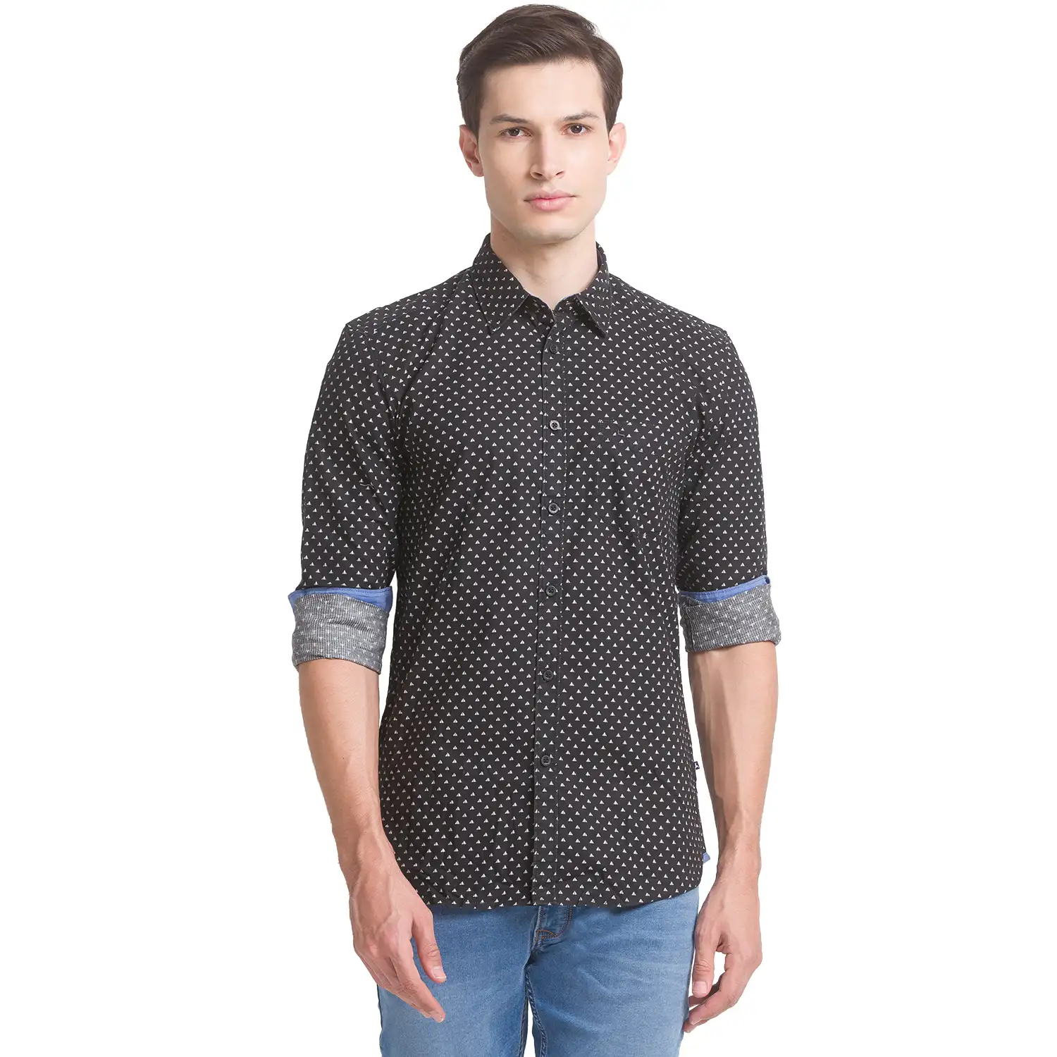 Men Black Slim Fit Yarn Dyed/Print Cotton Full Sleeve Shirts