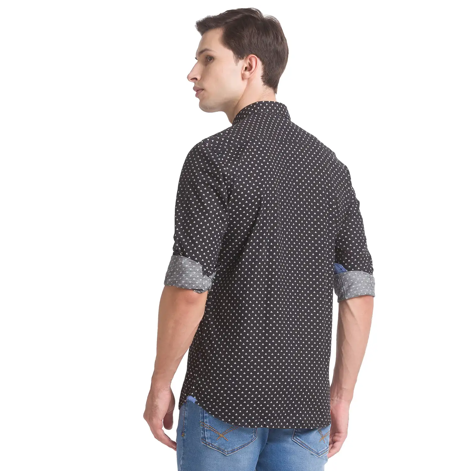 Men Black Slim Fit Yarn Dyed/Print Cotton Full Sleeve Shirts - Image 4