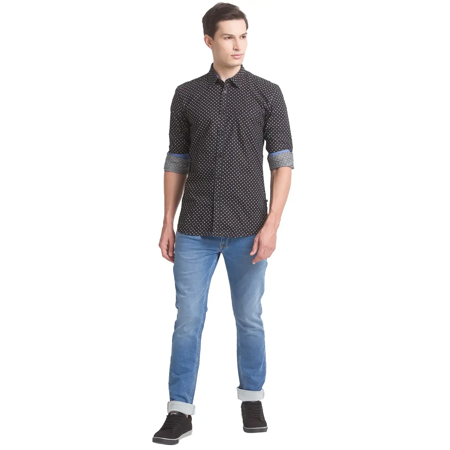 Men Black Slim Fit Yarn Dyed/Print Cotton Full Sleeve Shirts - Image 5