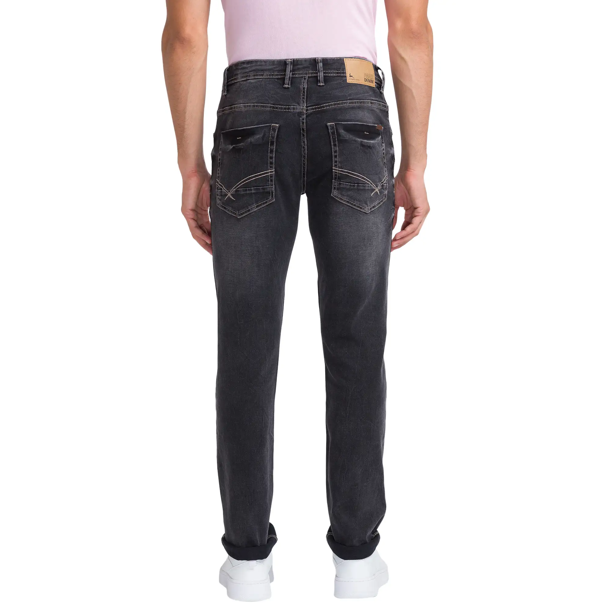 Men Black Slim Tapered Fit Dobby Cotton Blend Jeans - Image 4