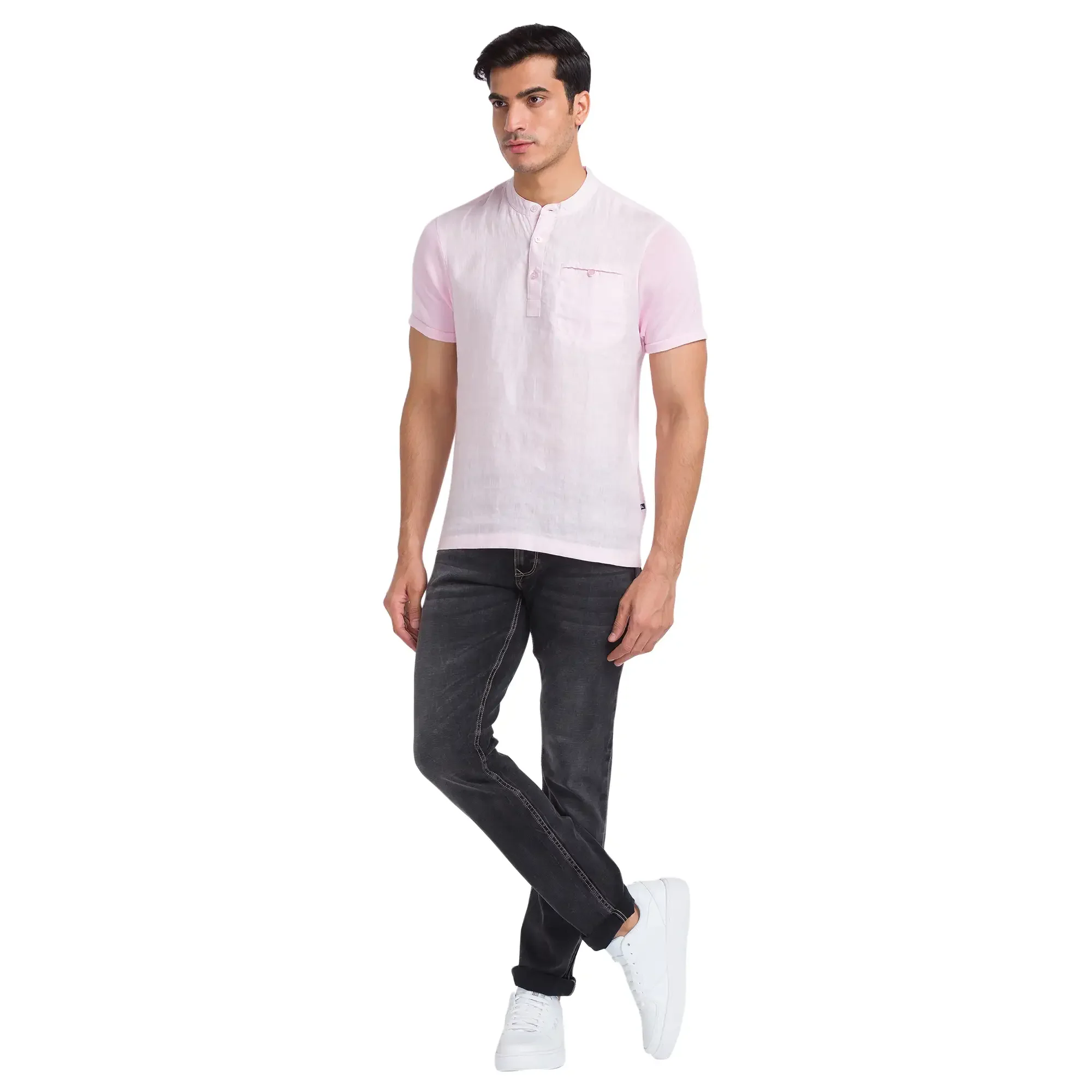Men Black Slim Tapered Fit Dobby Cotton Blend Jeans - Image 5