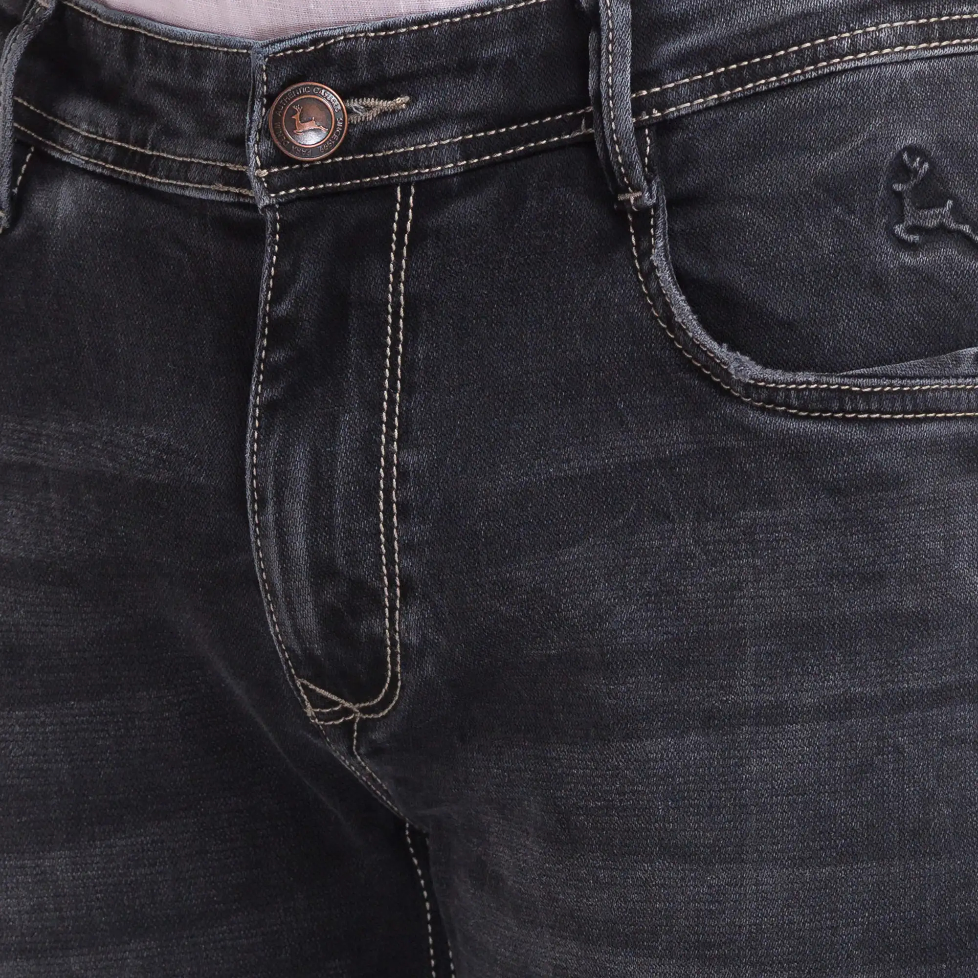Men Black Slim Tapered Fit Dobby Cotton Blend Jeans - Image 6