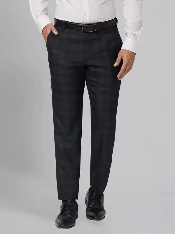 Men Black Smart Fit Checks Polyester Blend Trouser