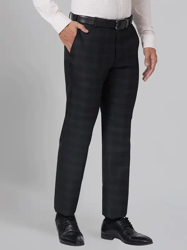 Men Black Smart Fit Checks Polyester Blend Trouser - Image 2