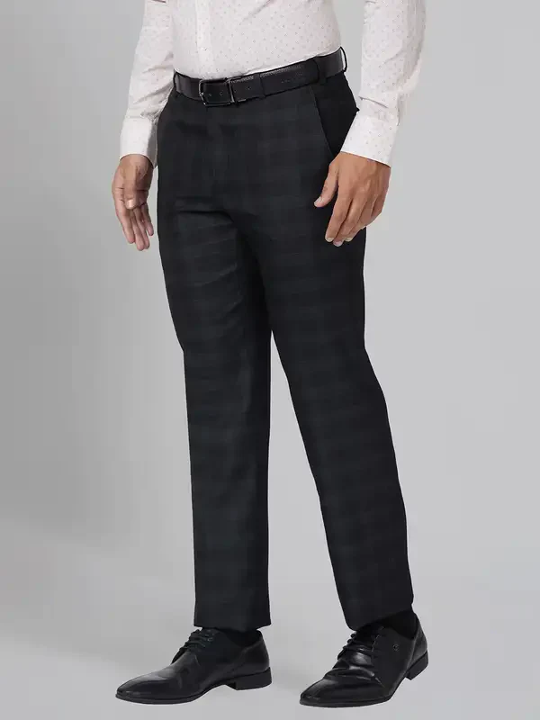 Men Black Smart Fit Checks Polyester Blend Trouser - Image 3