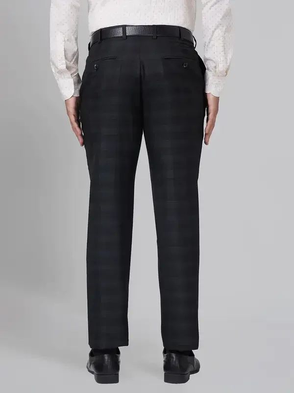 Men Black Smart Fit Checks Polyester Blend Trouser - Image 5