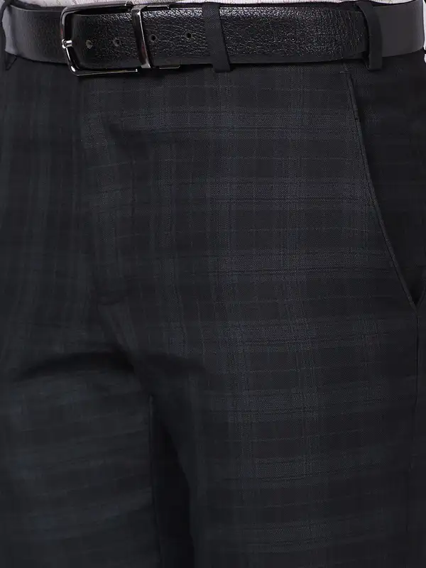Men Black Smart Fit Checks Polyester Blend Trouser - Image 7