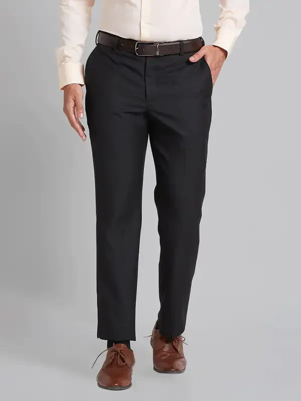 Park Avenue Men Black Smart Fit Checks Polyester Blend Trouser