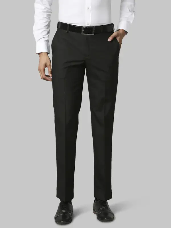 Men Black Smart Fit Checks Polyester Blend Trouser