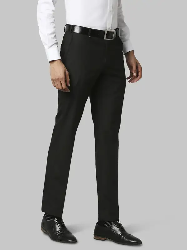 Men Black Smart Fit Checks Polyester Blend Trouser - Image 2
