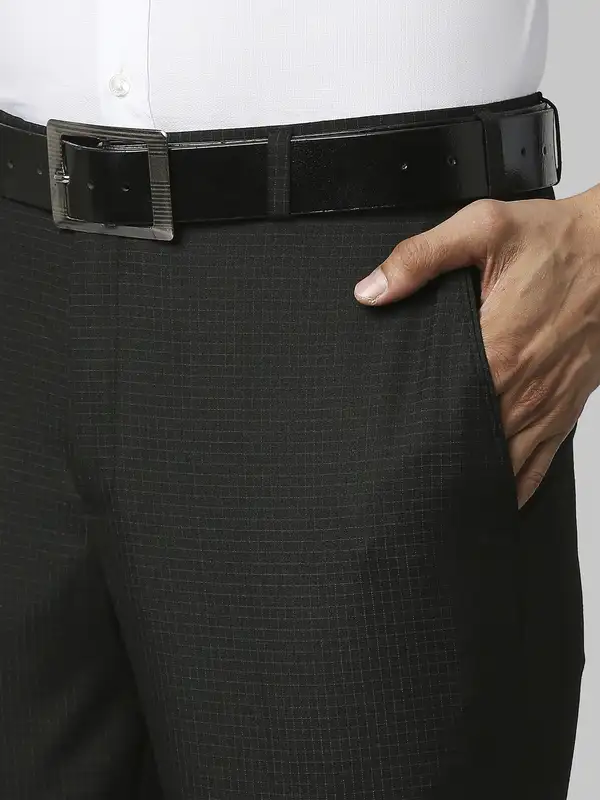 Men Black Smart Fit Checks Polyester Blend Trouser - Image 6