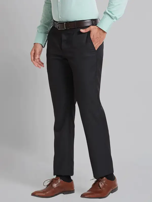 Men Black Smart Fit Checks Polyester Blend Trouser - Image 3