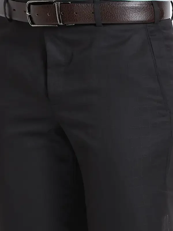 Men Black Smart Fit Checks Polyester Blend Trouser - Image 6