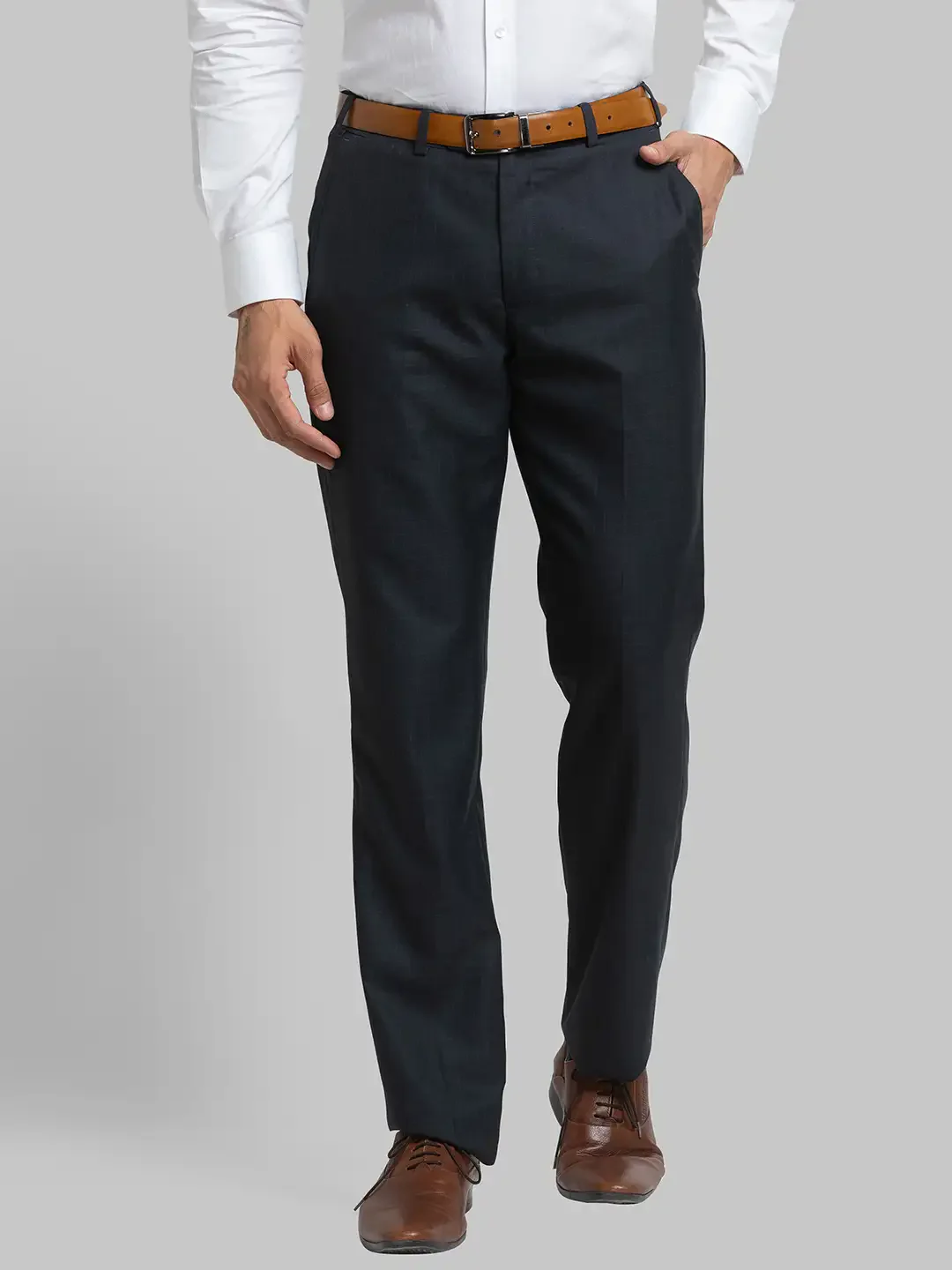Men Black Smart Fit Checks Polyester Blend Trouser