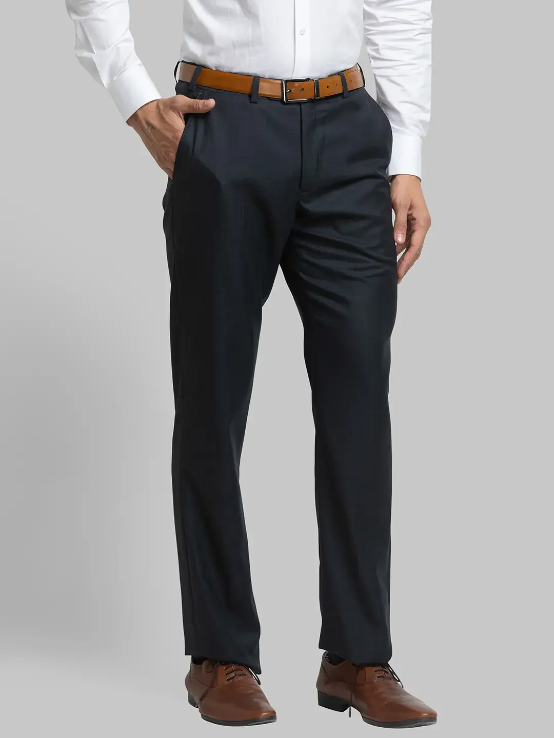 Men Black Smart Fit Checks Polyester Blend Trouser - Image 2