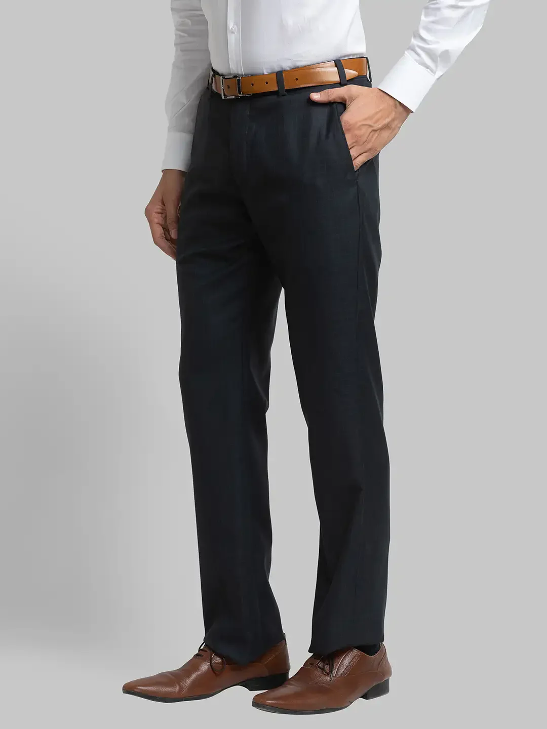Men Black Smart Fit Checks Polyester Blend Trouser - Image 3