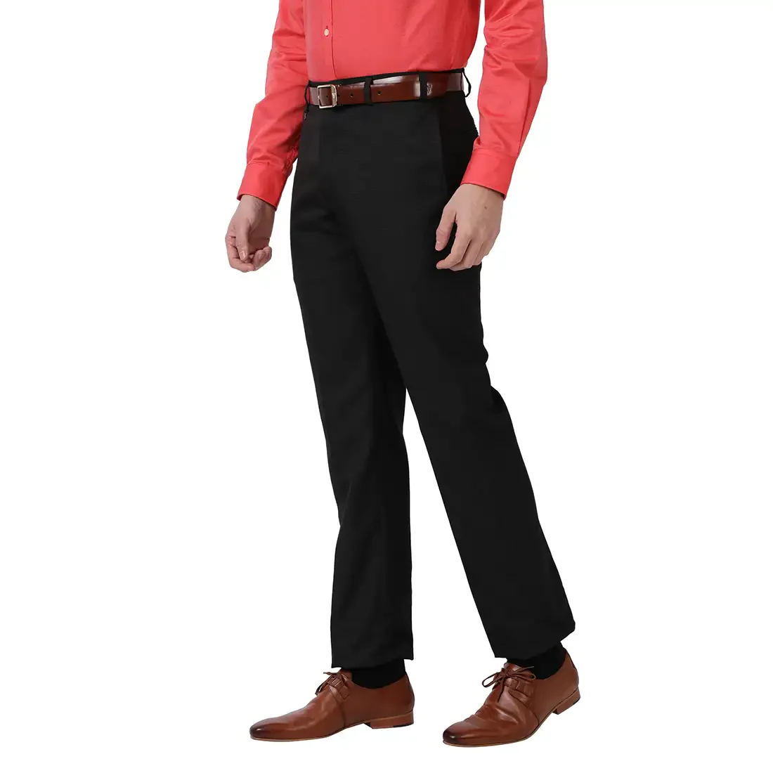 Men Black Smart Fit Checks Polyester Blend Trouser - Image 3