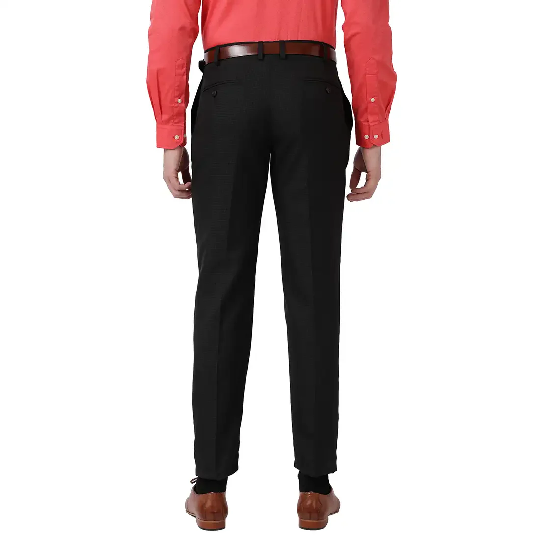 Men Black Smart Fit Checks Polyester Blend Trouser - Image 4