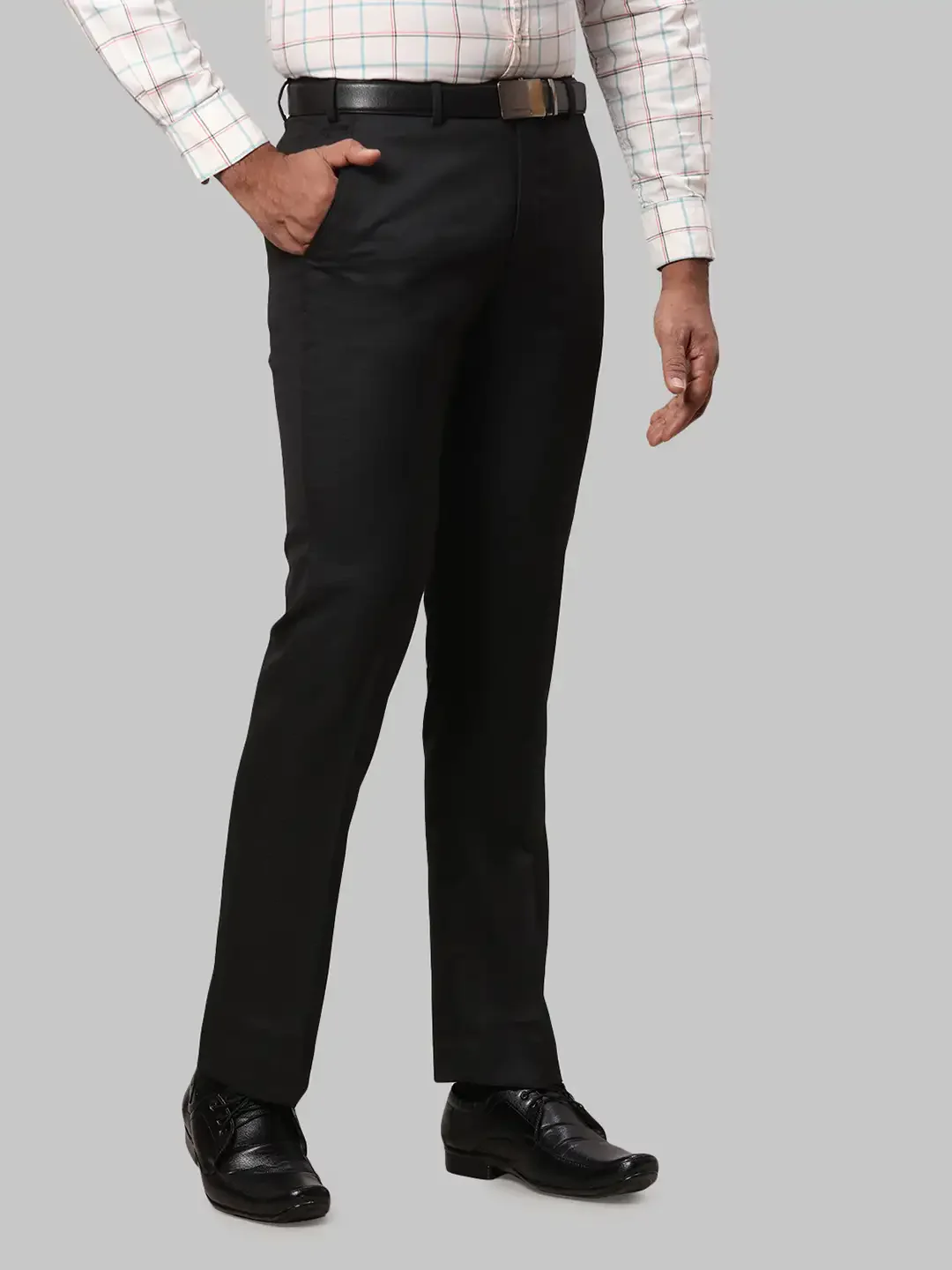 Men Black Smart Fit Checks Polyster Vicose Blend Trouser - Image 2