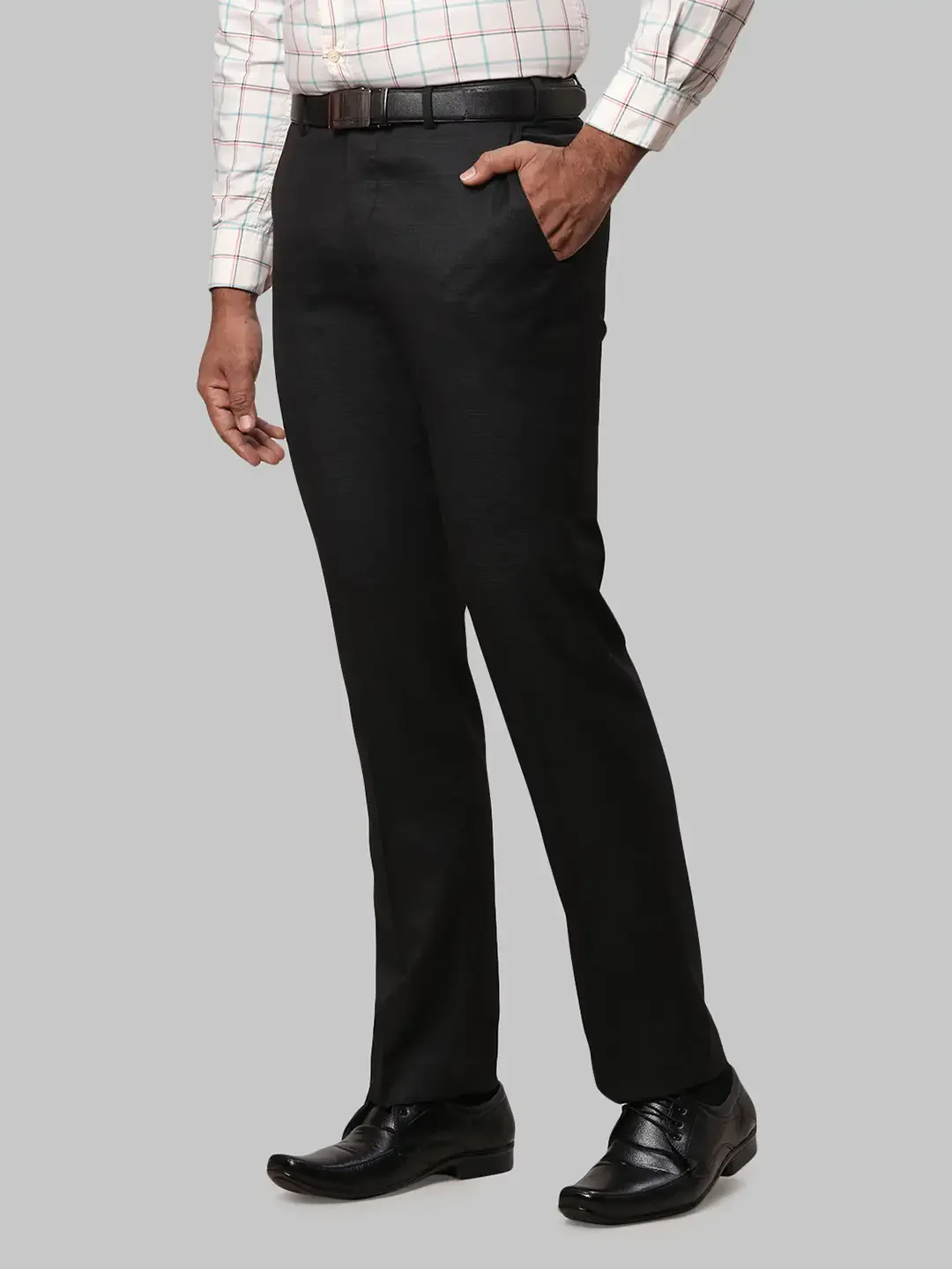 Men Black Smart Fit Checks Polyster Vicose Blend Trouser - Image 3