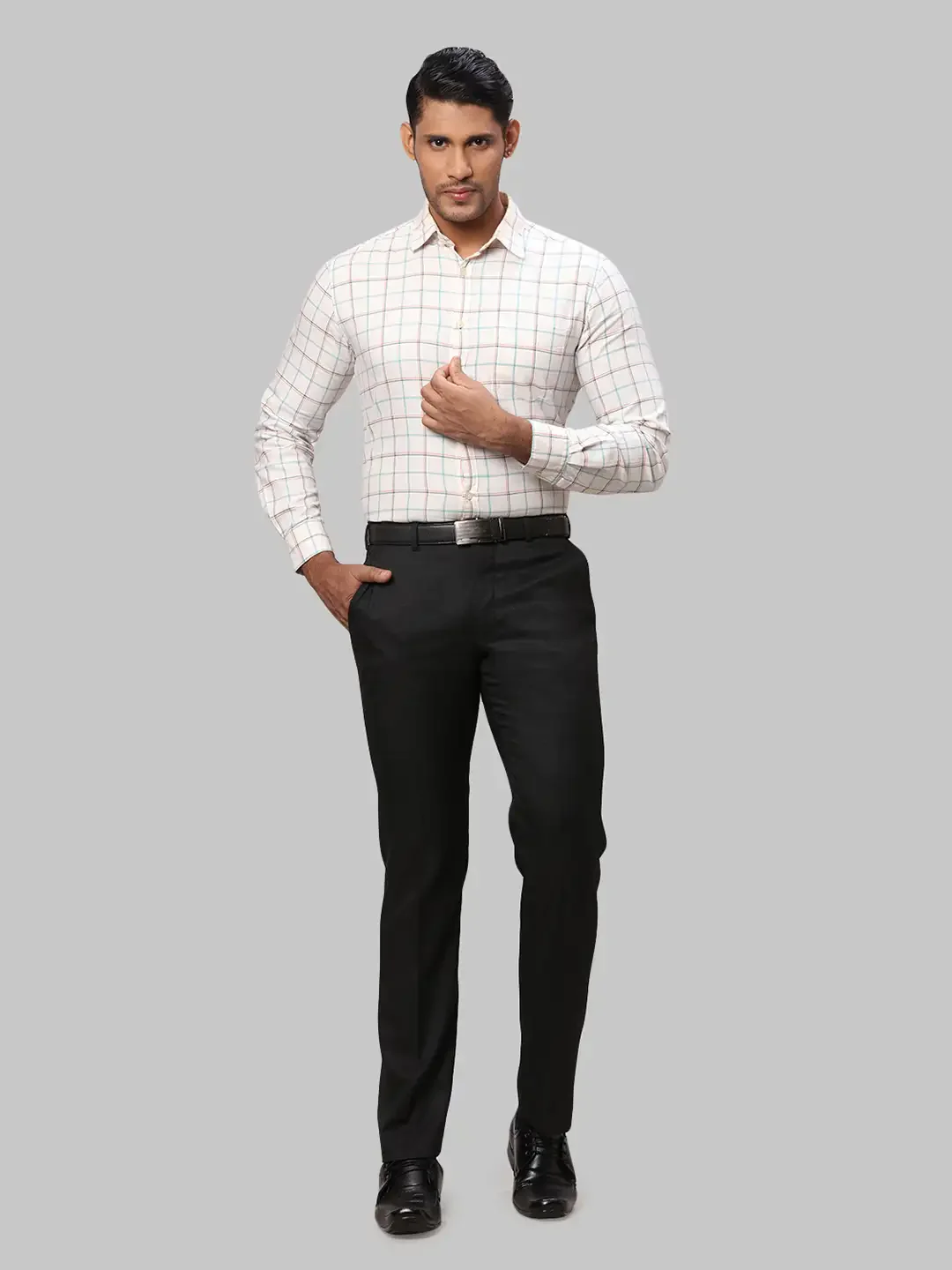 Men Black Smart Fit Checks Polyster Vicose Blend Trouser - Image 5