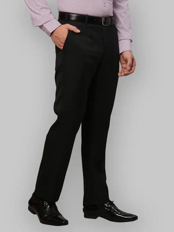 Men Black Smart Fit Solid Polyester Blend Trouser - Image 2