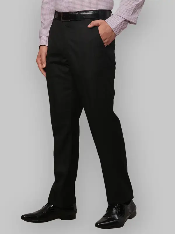 Men Black Smart Fit Solid Polyester Blend Trouser - Image 3