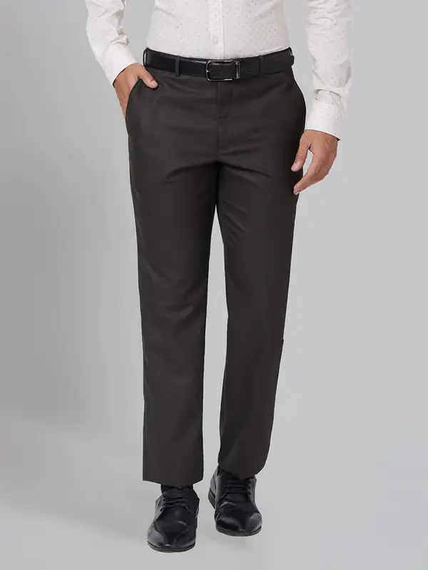 Men Black Smart Fit Structure Polyester Blend Trouser