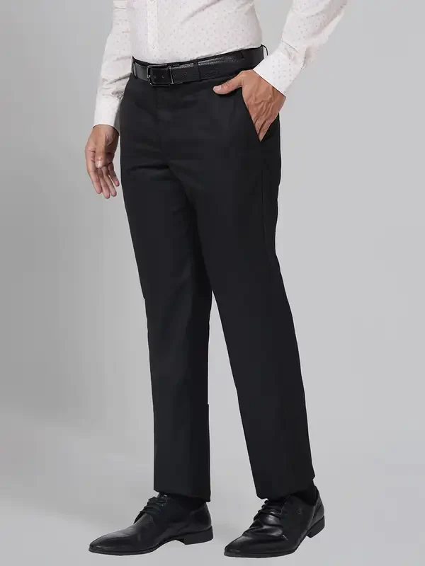 Park Avenue Men Black Smart Fit Structure Trouser - Image 3