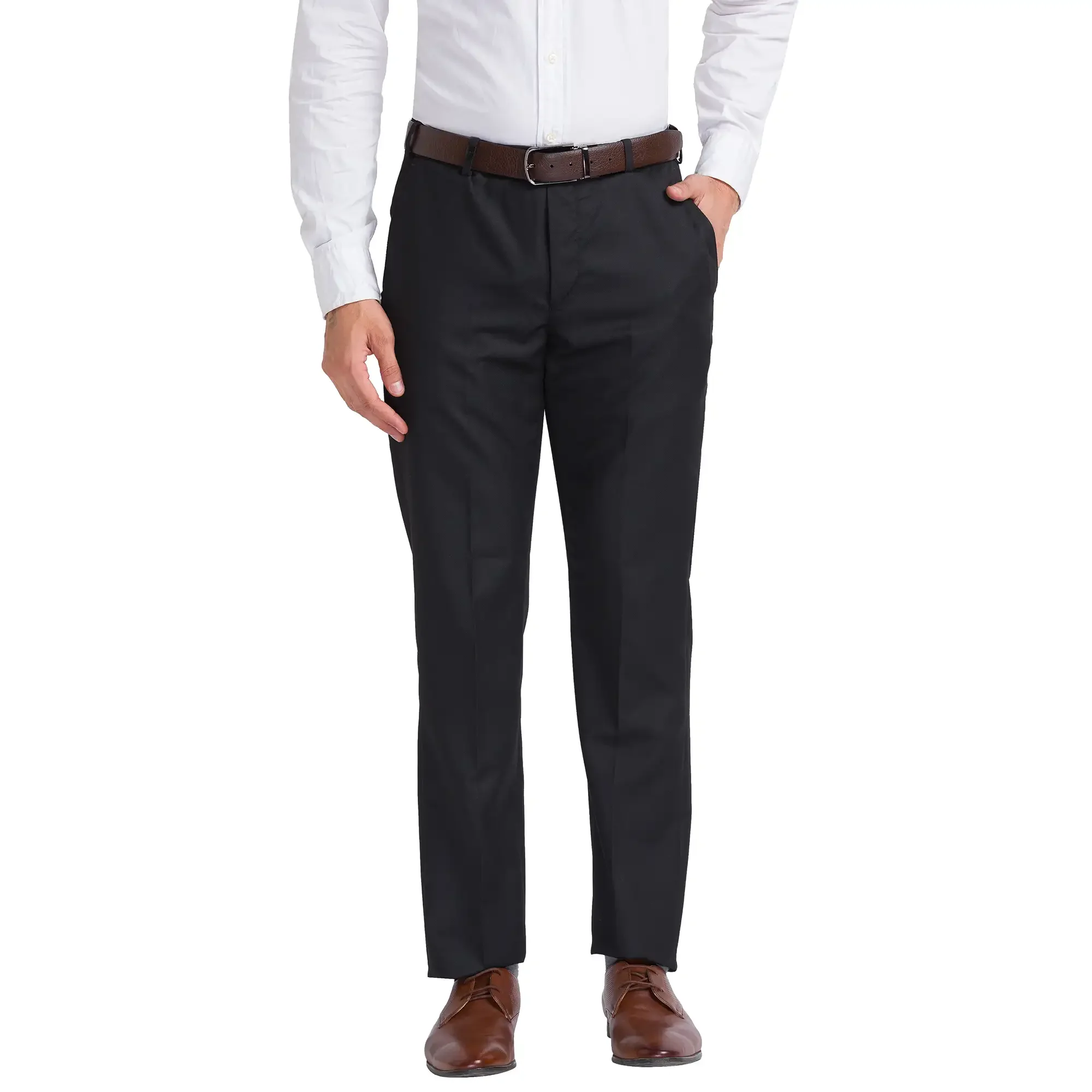 Men Black Smart Fit Structure Polyester Blend Trouser