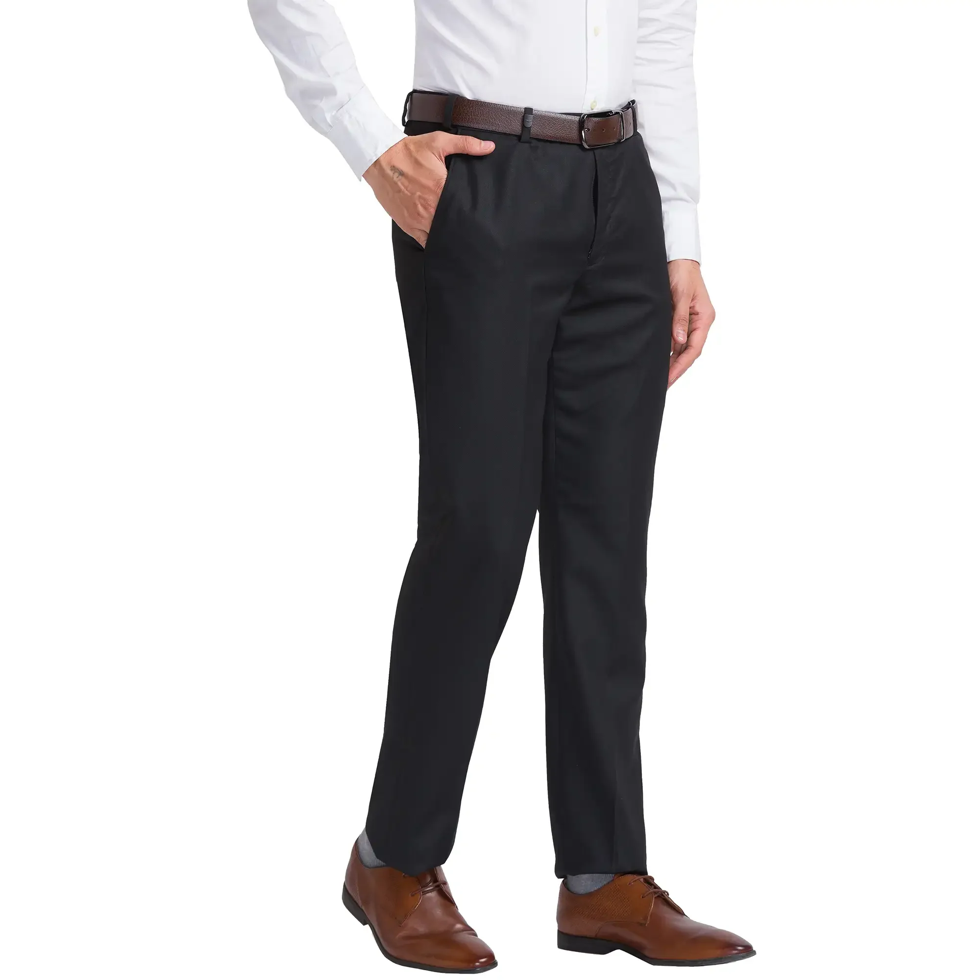 Men Black Smart Fit Structure Polyester Blend Trouser - Image 2