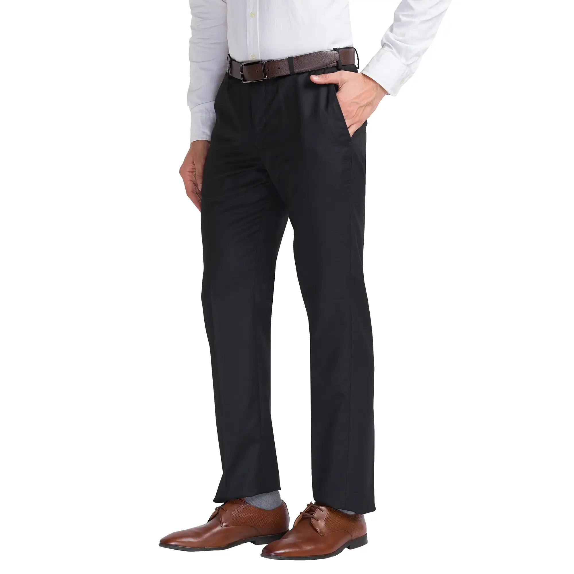 Men Black Smart Fit Structure Polyester Blend Trouser - Image 3
