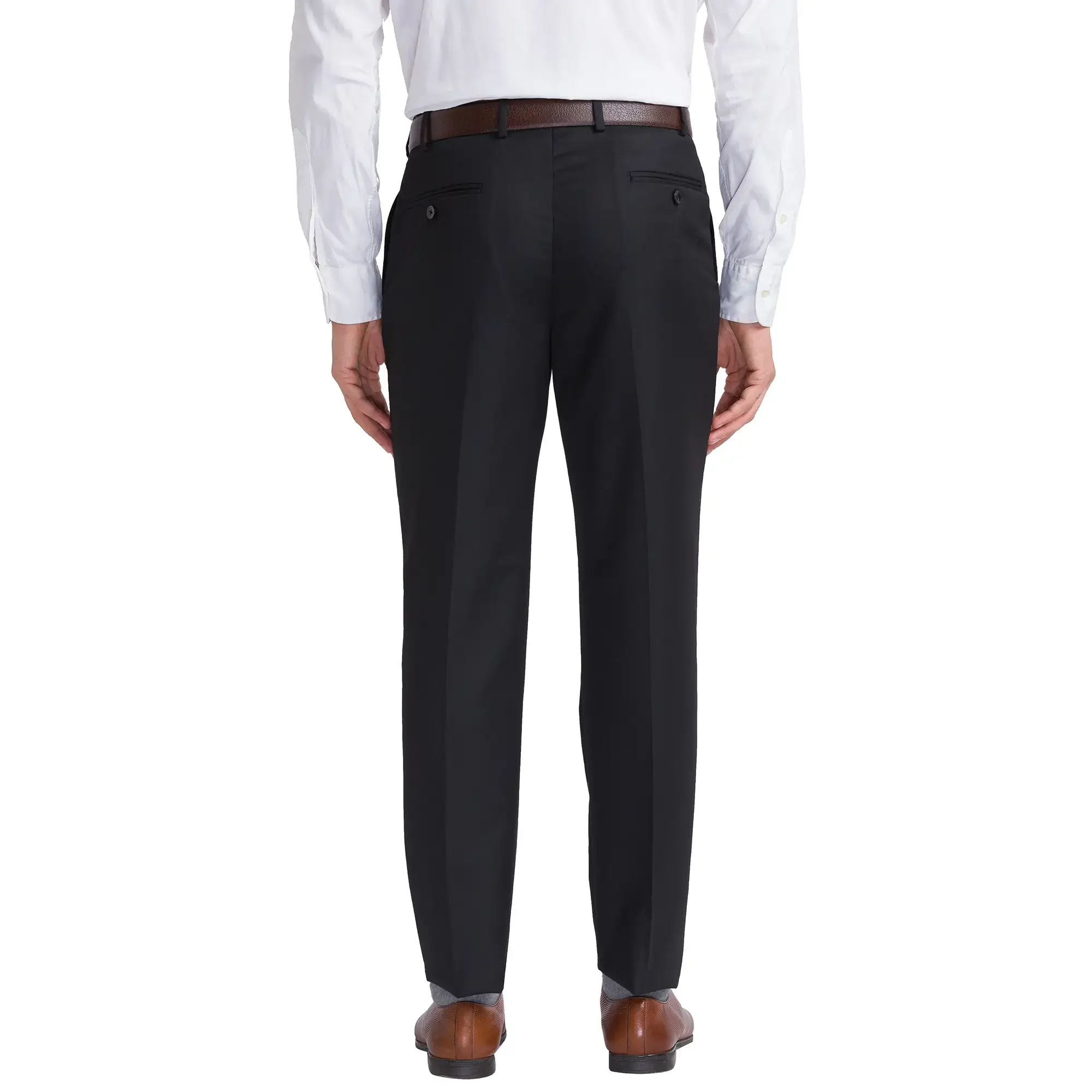 Men Black Smart Fit Structure Polyester Blend Trouser - Image 4