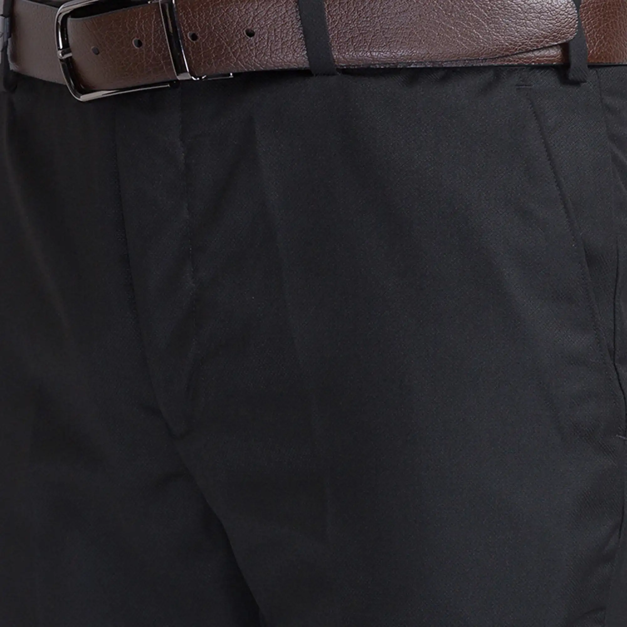 Men Black Smart Fit Structure Polyester Blend Trouser - Image 6