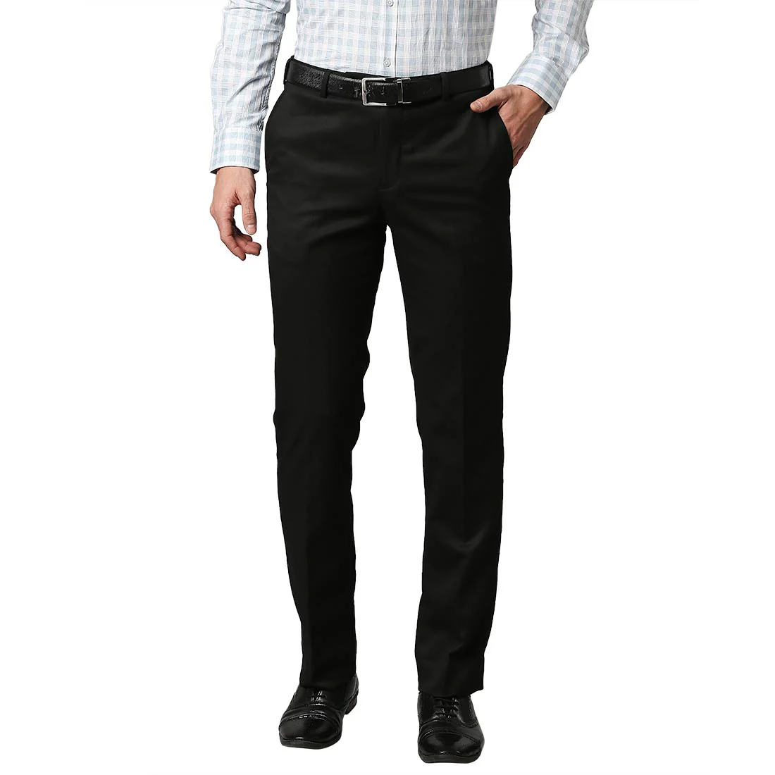 Men Black Smart Fit Twill Polyester Blend Trouser