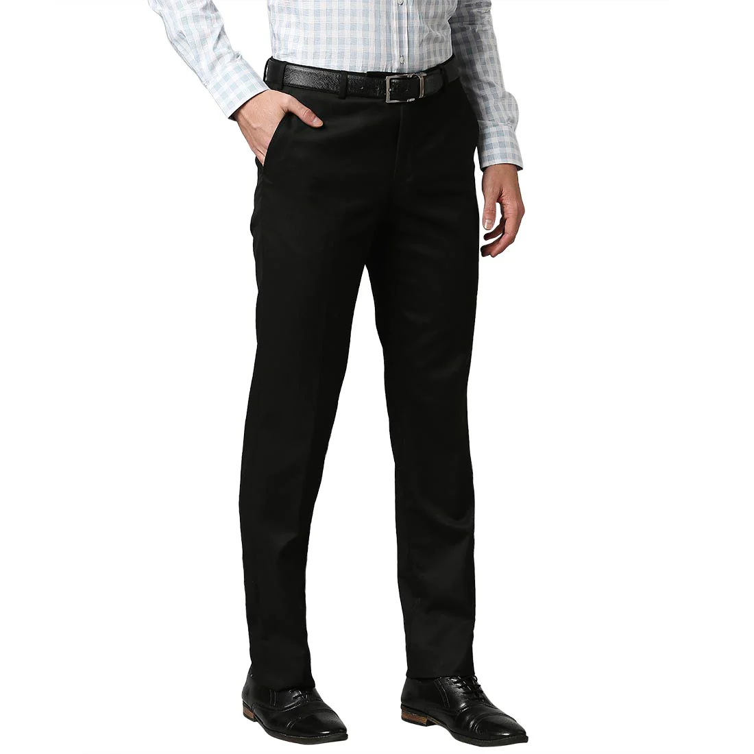 Men Black Smart Fit Twill Polyester Blend Trouser - Image 2