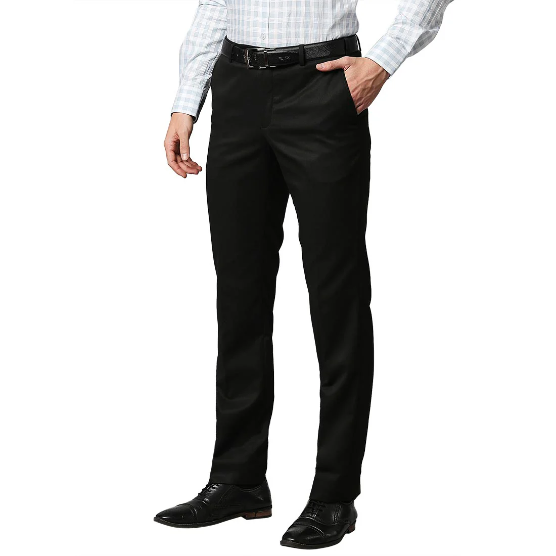 Men Black Smart Fit Twill Polyester Blend Trouser - Image 3
