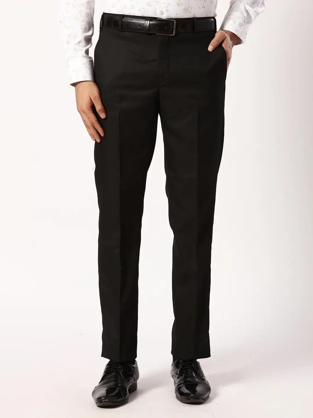 Men Black Smart Fit Twill Polyster Vicose Blend Trouser