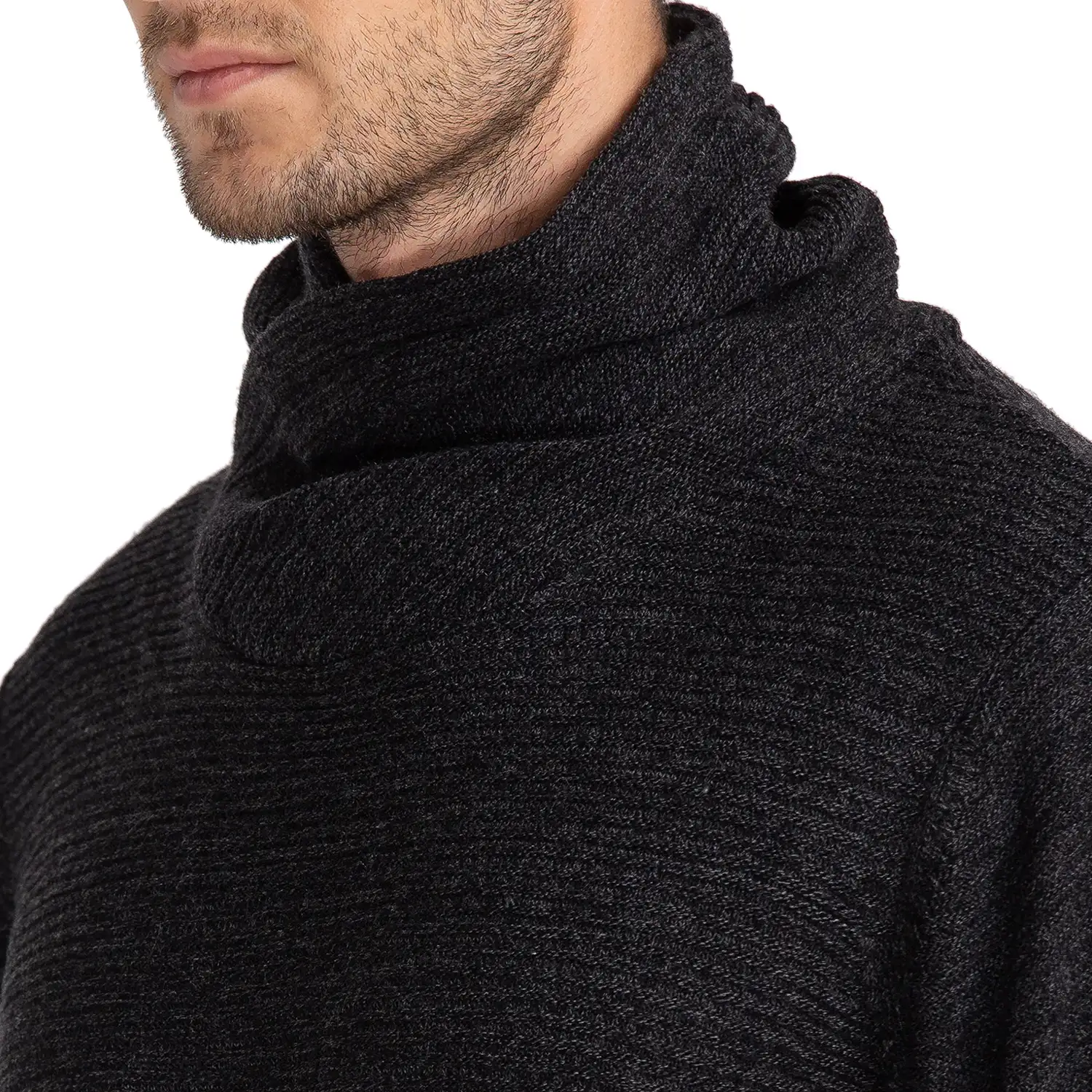 Men Black Solid Acrylic Cowl Neck Collar Sweaters - Image 6