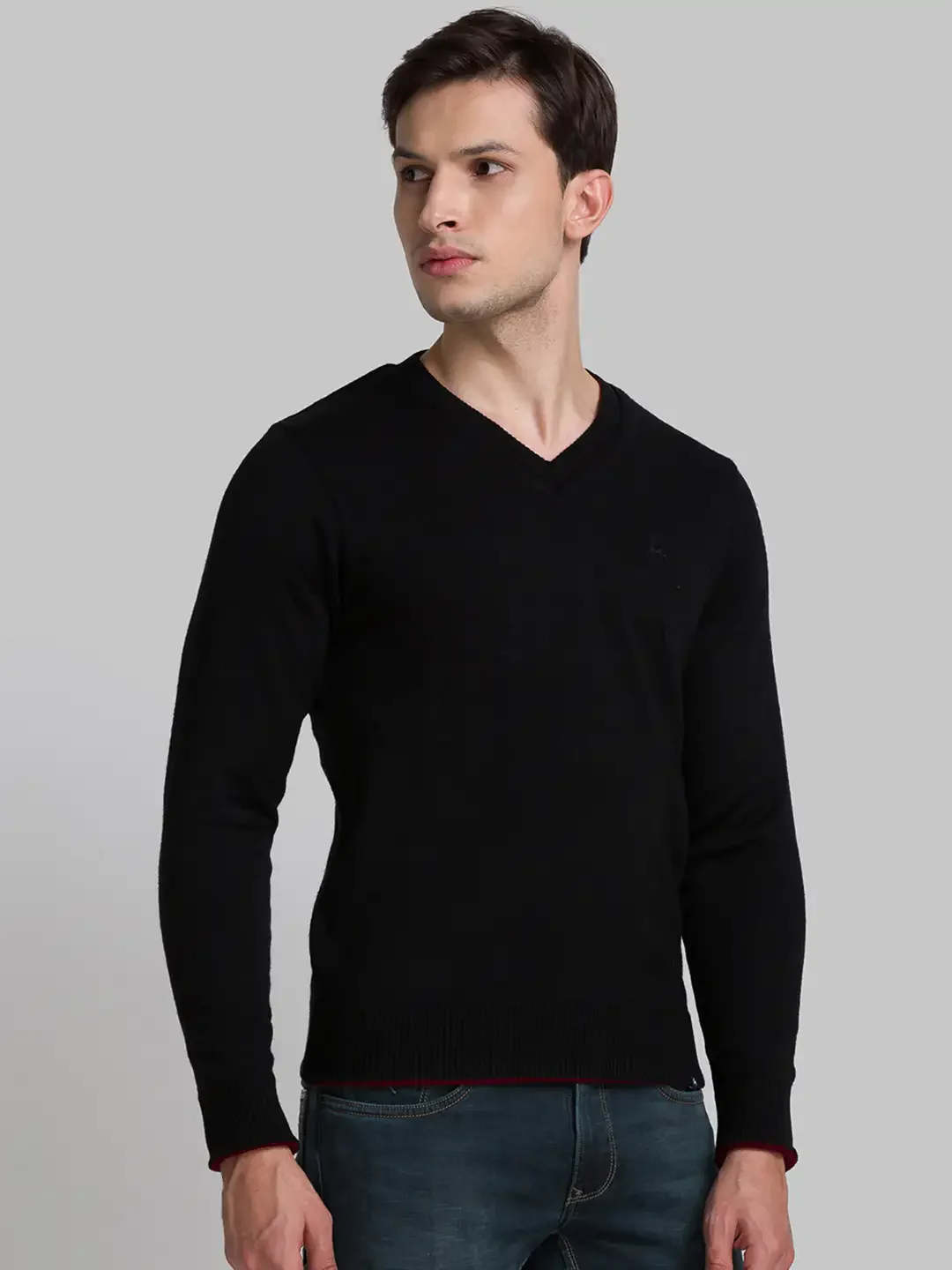Men Black Solid Acrylic Full Sleeve Sweaters - Image 2