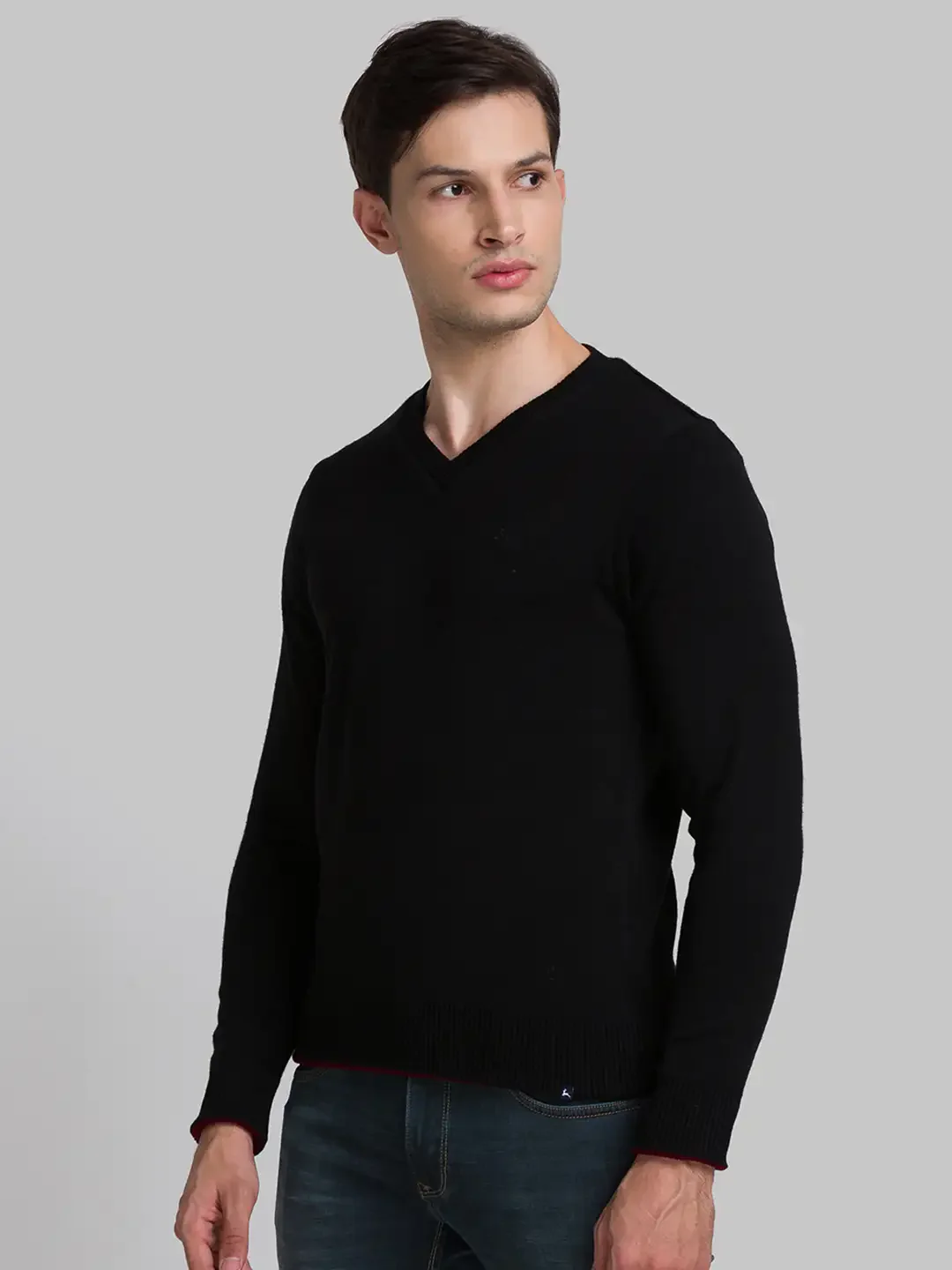 Men Black Solid Acrylic Full Sleeve Sweaters - Image 3