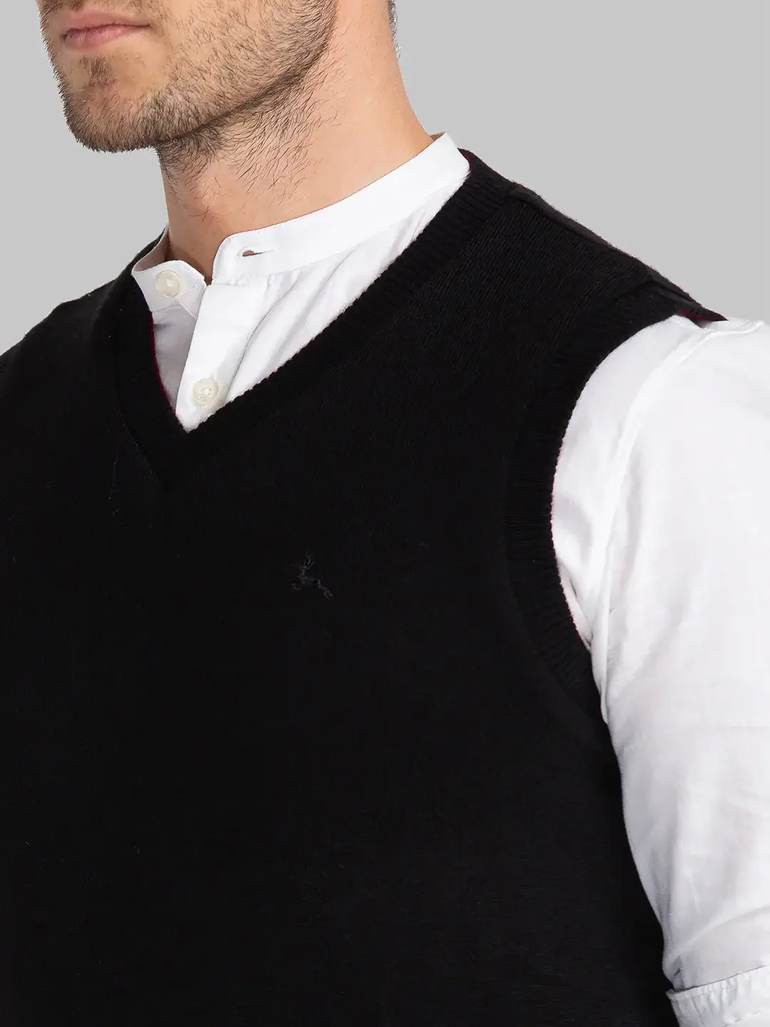 Men Black Solid Acrylic Sleeveless Sweaters - Image 6