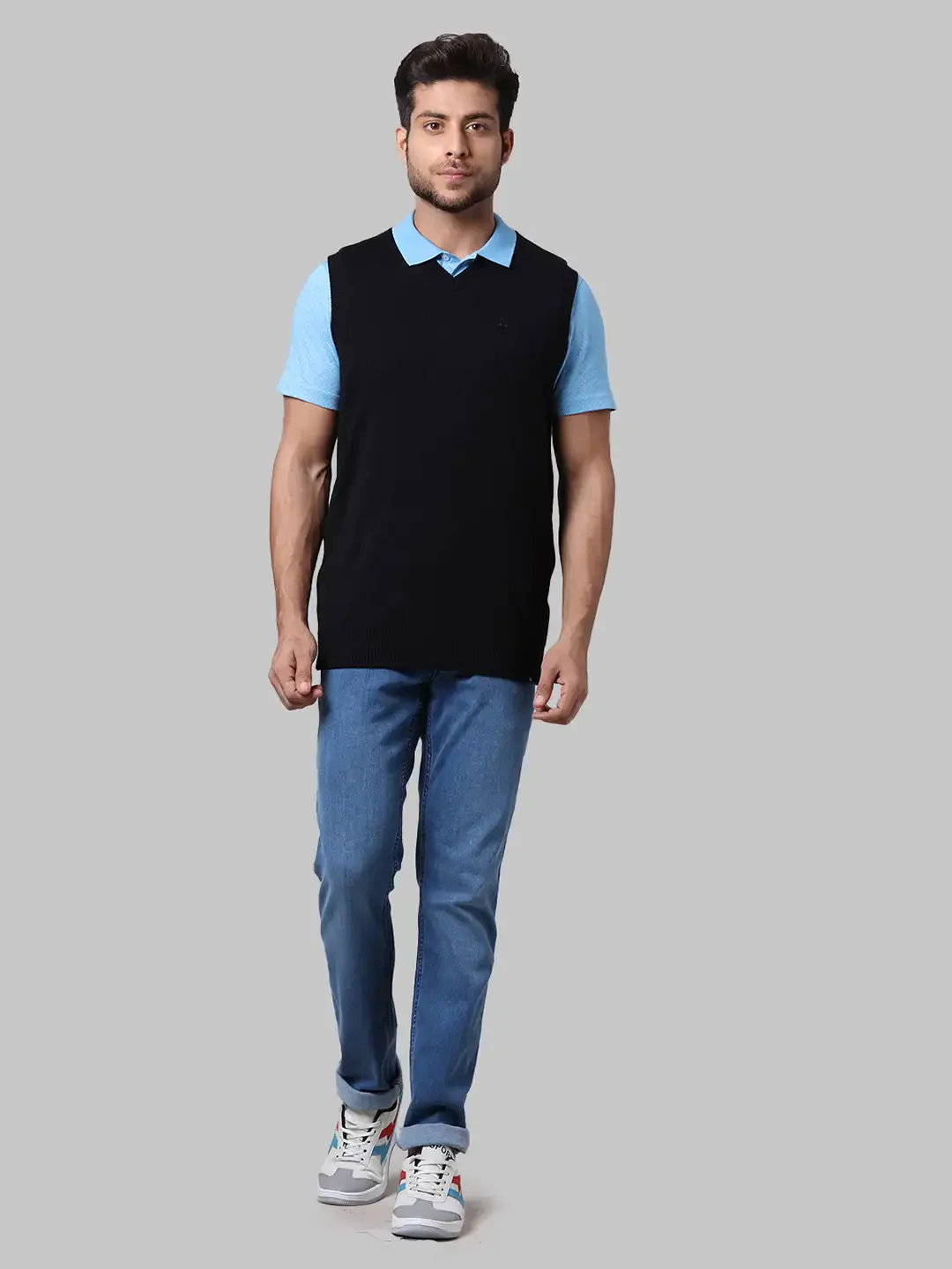 Men Black Solid Acrylic Sleeveless Sweaters - Image 5
