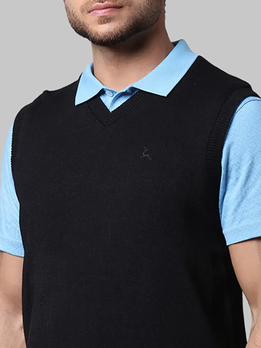 Men Black Solid Acrylic Sleeveless Sweaters - Image 6