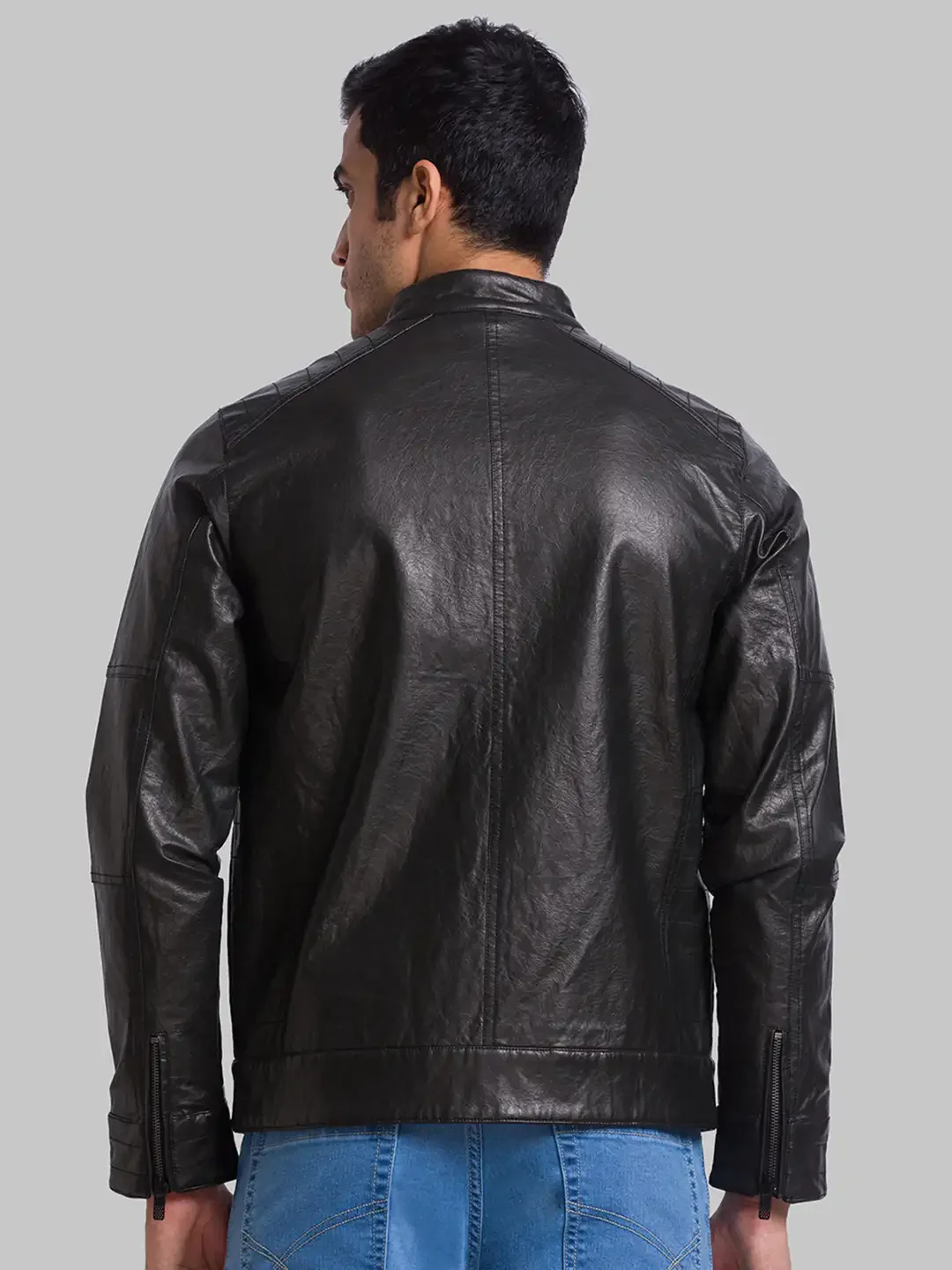 Men Black Solid Poly Urathane Full Sleeve Jackets - Image 4